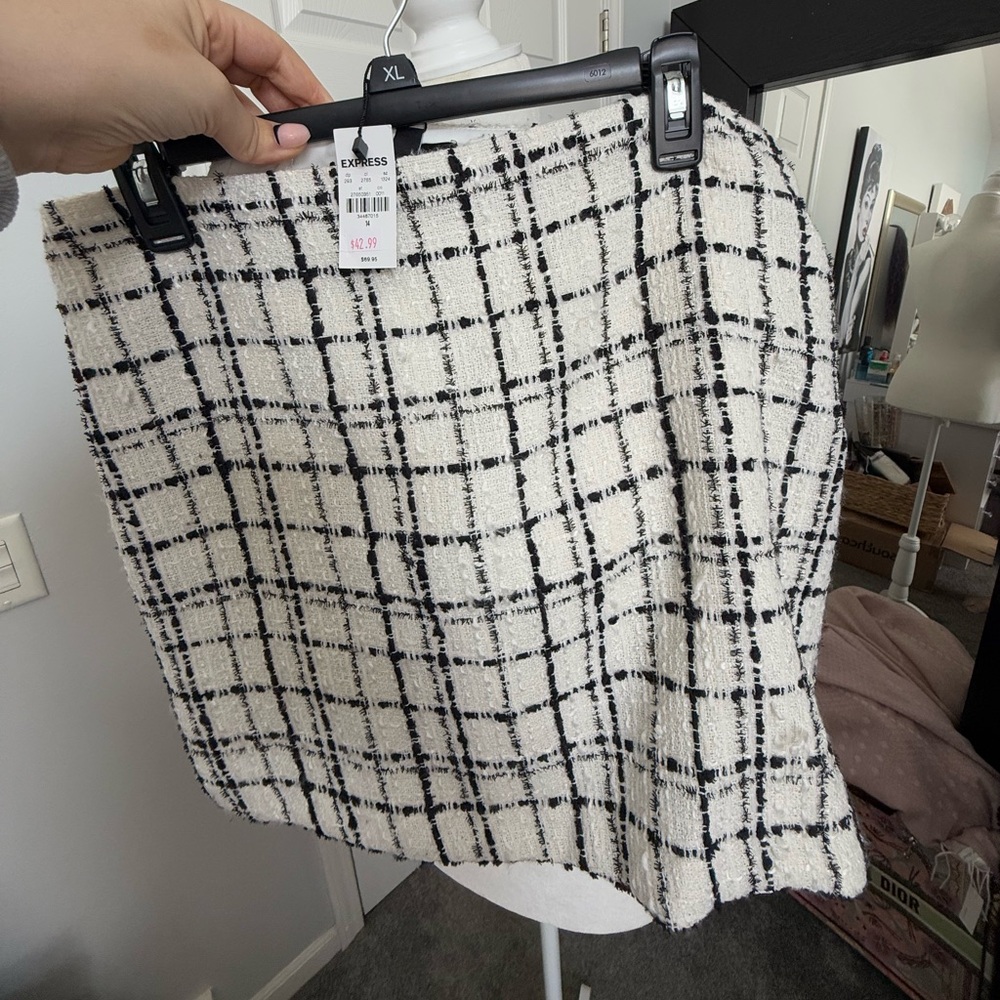 Express Black and White Tweed Mini Skirt